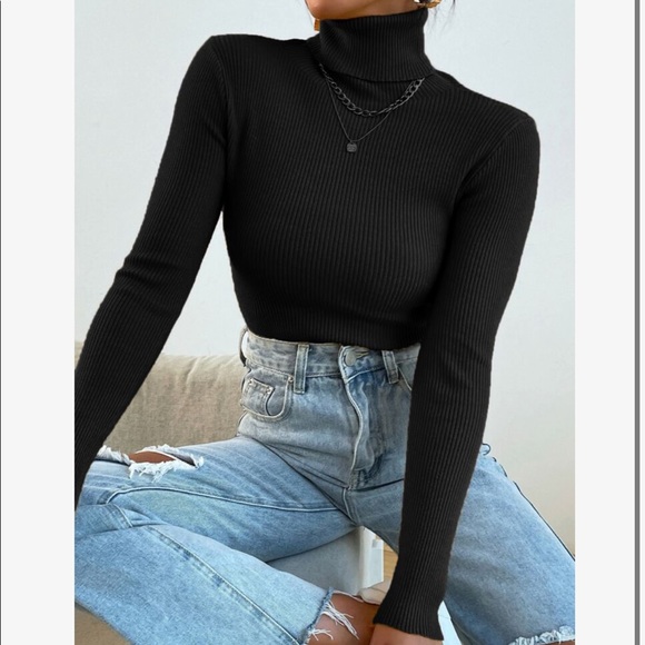 Casual Basic Knit High Neck Turtleneck Top Blouse - Picture 10 of 16